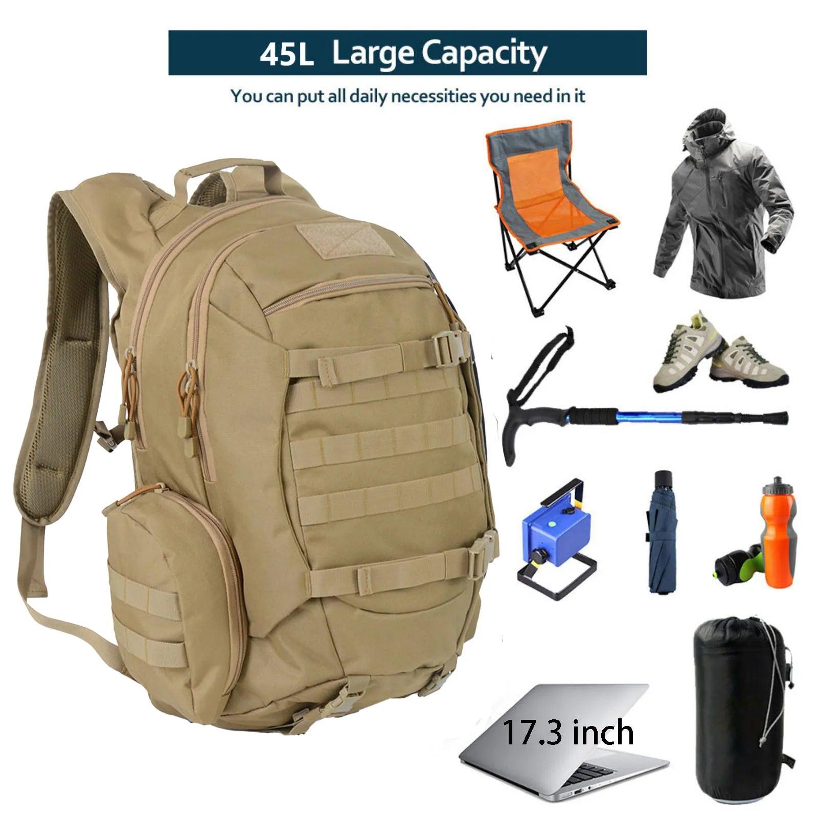 45L Waterproof Tactical Backpack – Hunting, Fishing, Hiking, and Camping Rucksack - JVMCL