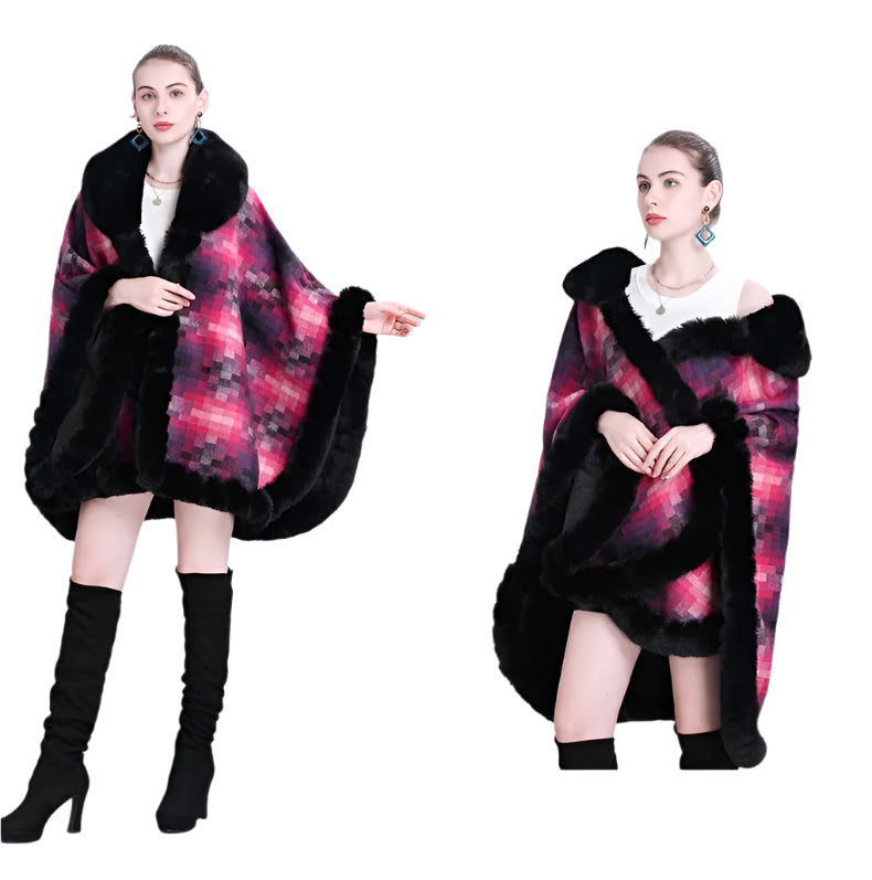 Women's Thicken Lining Woolen Faux Rabbit Fur Cloak Overcoat - Vintage Winter Cape - JVMCL