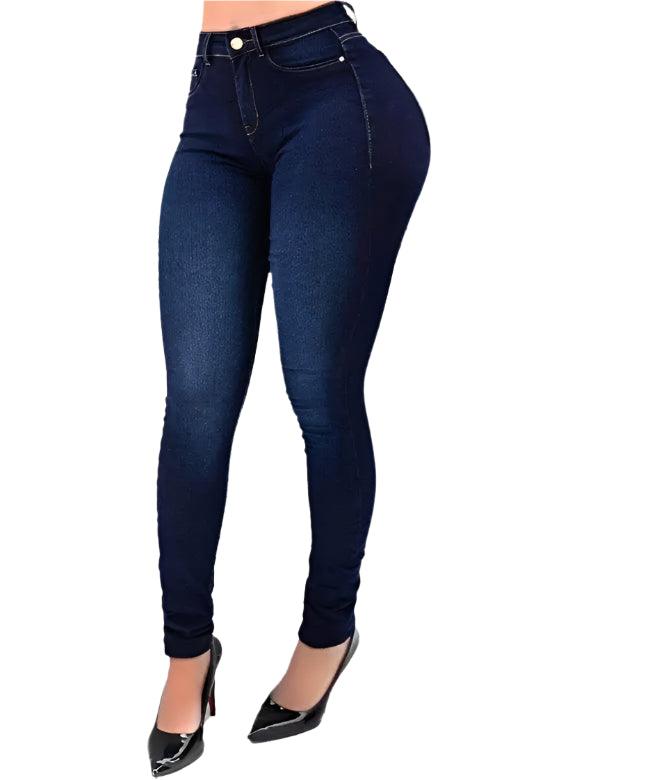 Medium Stretch Fabric Woman's Pure Color High Waist Plus Size Denim Jeans - JVMCL