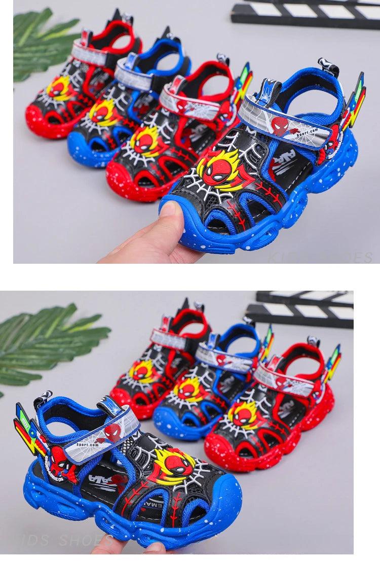 LED Sport Sandals Spiderman Sandals for Boys Casual Soft Sole Kids Shoes - JVMCL