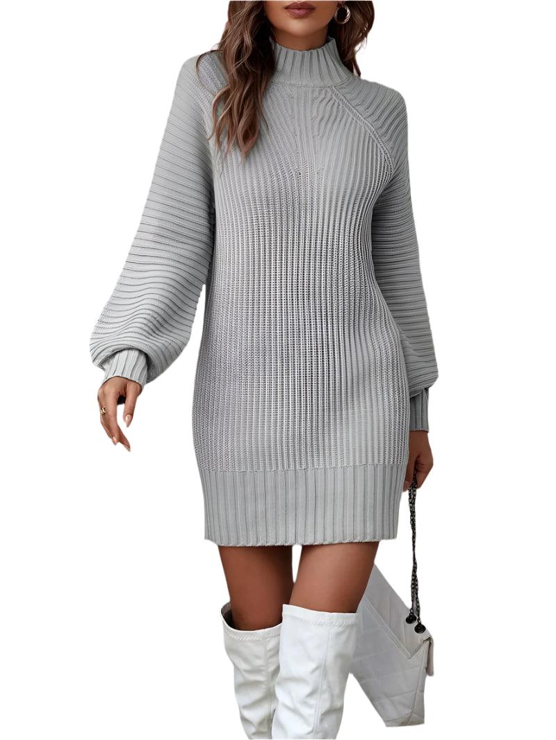 Elegant Knitted Solid Color Pit-stripe Turtleneck Long Sleeve Sweater Dresses - JVMCL