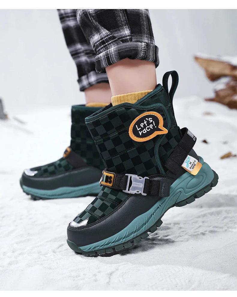 Children Warm Plush Rubber Fashion Sneakers Outdoor Girls Boys Kids Boots - JVMCL