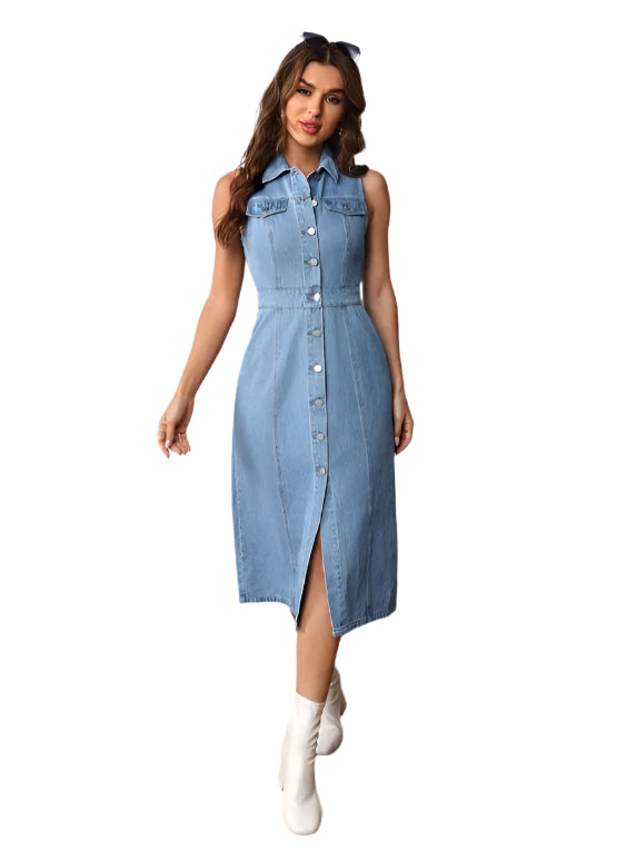 Women's Vintage Denim-Inspired Chic & Versatile Denim Fashion Sleeveless Dress