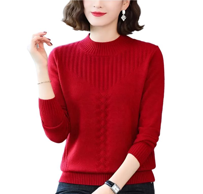 Knitted Long Sleeve Half High Collar Pullover Screw Thread Sweater - JVMCL