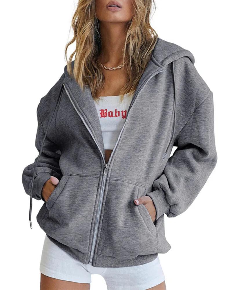 Cute Oversized Hoodie for Women and Teenage Girls – Casual Autumn Zipper Jacket - JVMCL