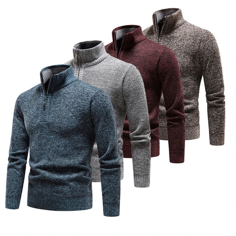 Thick Half-Zip Turtleneck Warm Knitted Pullover Sweater for Winter & Sportswear - JVMCL