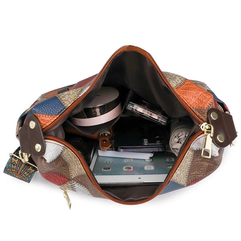 Multi-Pocket Women's Shoulder & Crossbody Bag - Luxury Patchwork PU Leather Handbag - JVMCL