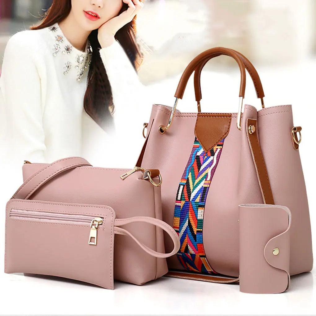 4-Piece Luxury PU Leather Handbag Set – Women Stylish Versatile Designer Purses - JVMCL