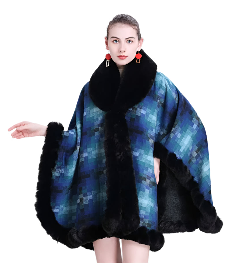 Women's Thicken Lining Woolen Faux Rabbit Fur Cloak Overcoat - Vintage Winter Cape - JVMCL