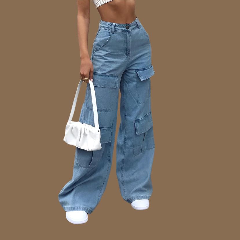 Women's Wide-Leg Cargo Denim Pants – High Street Style for Spring/Summer - JVMCL