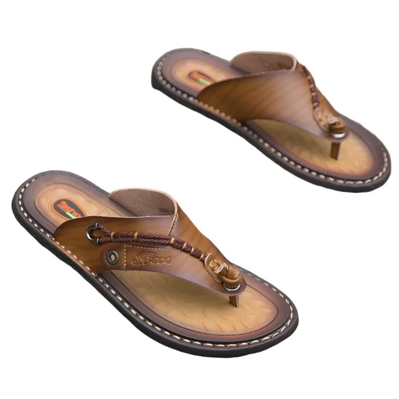 Handmade Leather Slippers Trendy Fashion Men's Flip-flops Outdoor Breathable Comfortable Men and Simple Sandals - JVMCL