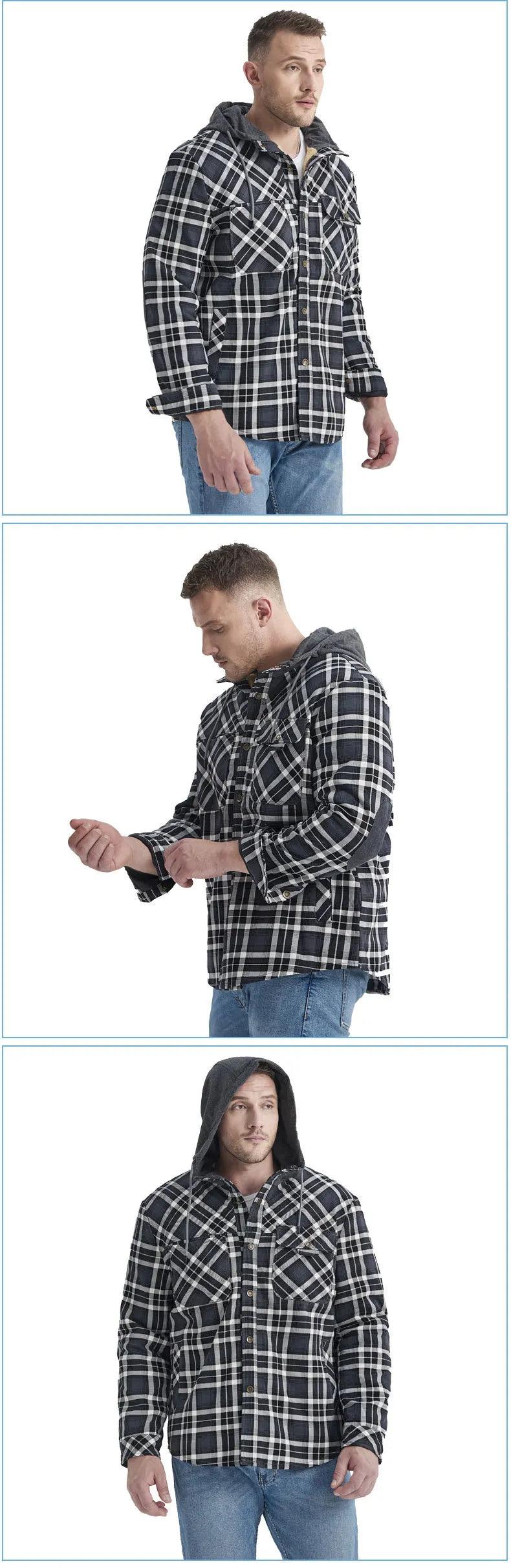 American Cross-Border Men's Plaid Hooded Winter Jacket - JVMCL