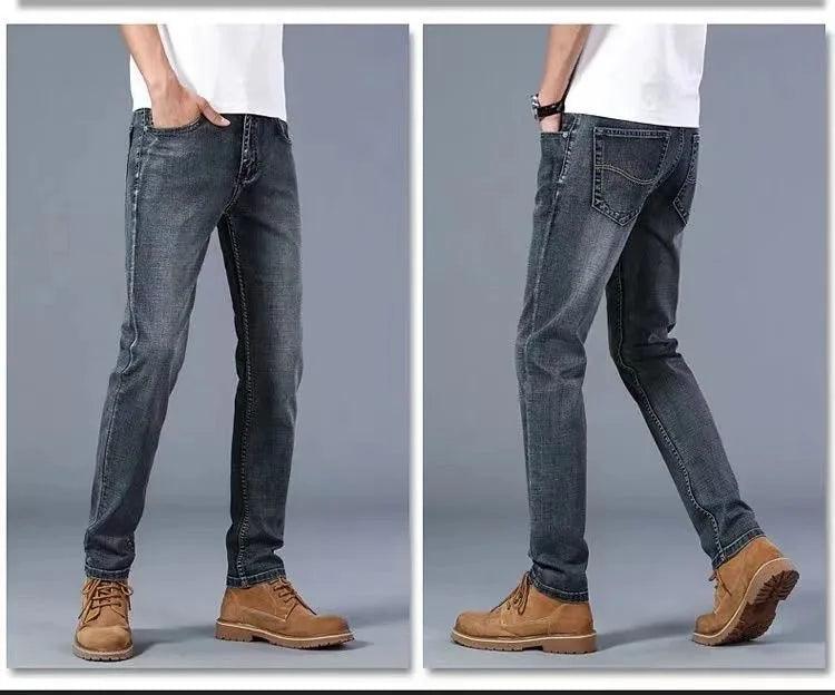 Men's Solid Color Straight Leg Stretch Jeans - Casual Loose Comfortable Denim Pants - JVMCL