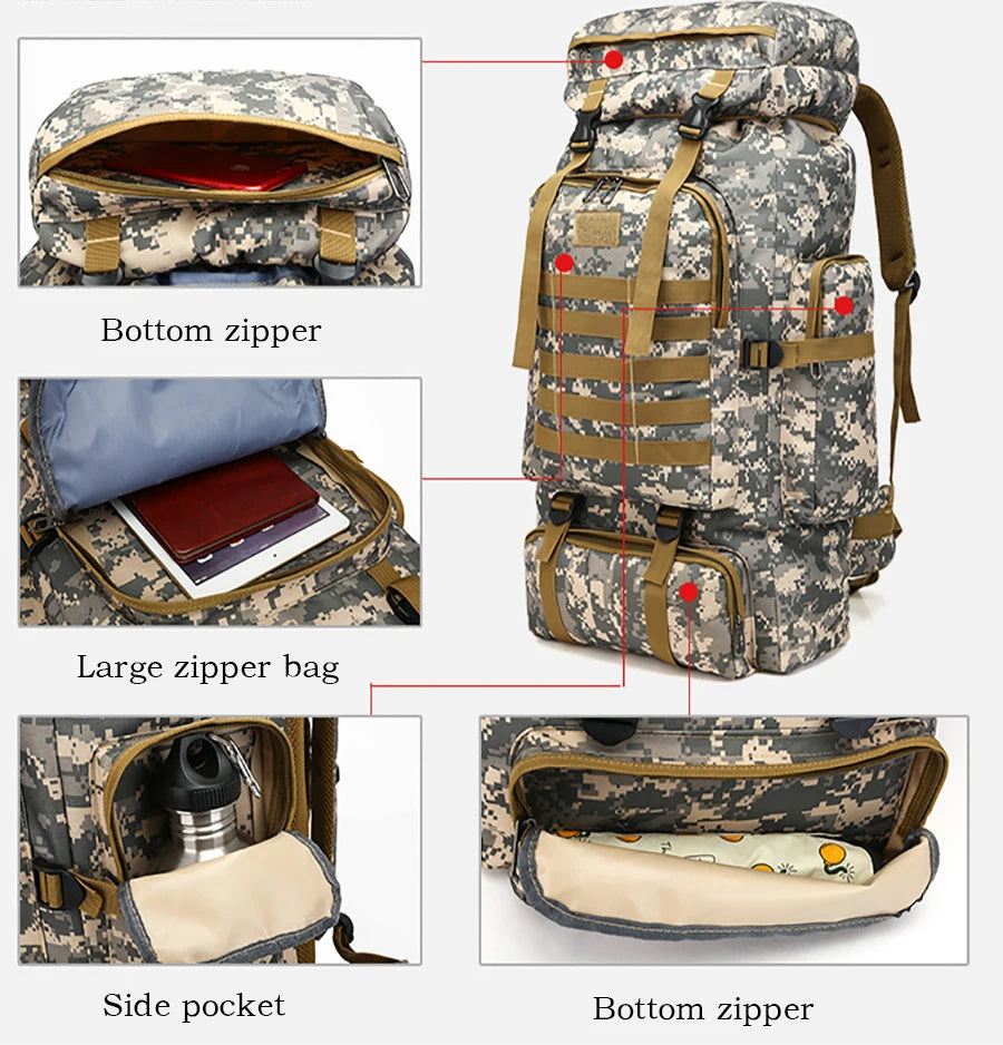 Outdoor 80L Tactical Backpack – Heavy-Duty Mountaineering & Hiking Rucksack