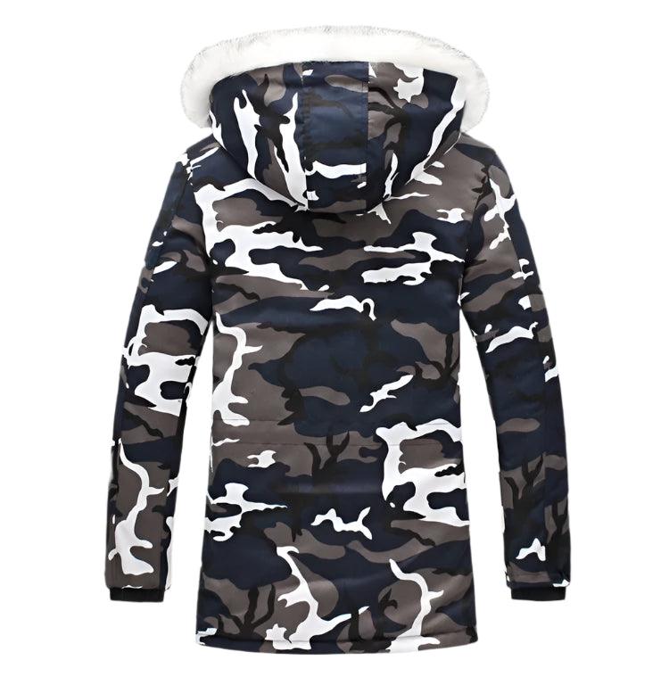 Men's Long Winter Camouflage Parka - Fur Hooded Thick Outwear Jacket - JVMCL