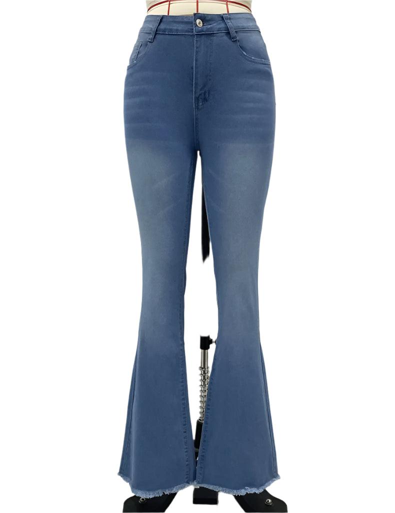 Easy to Style Flattering Women High Cut Ripped Denim Flare Pants - JVMCL