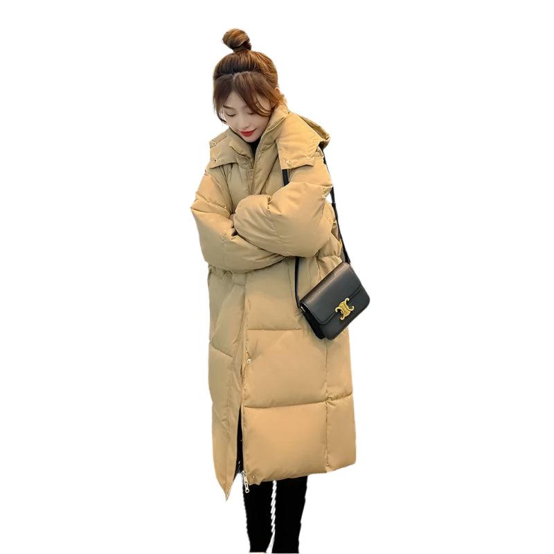 Long Sleeve Hooded Loose Plush Long Parka - Hooded Winter Zipper Coat - JVMCL