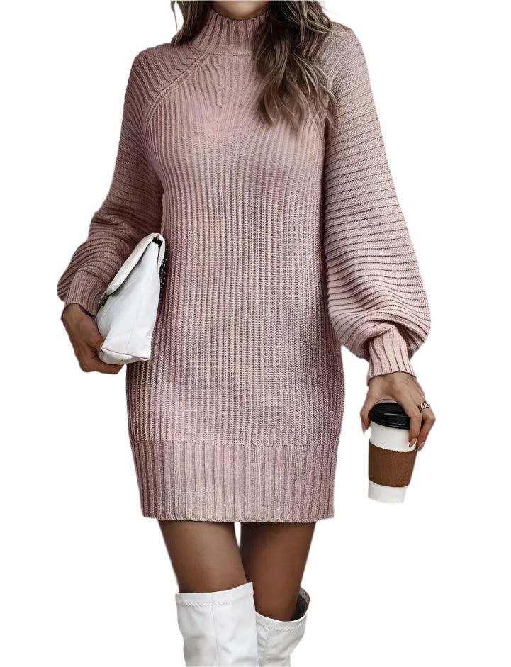 Office Lady Slim Fit Elegance Autumn/Winter High Neck Flare Sleeve Knit Dress - JVMCL