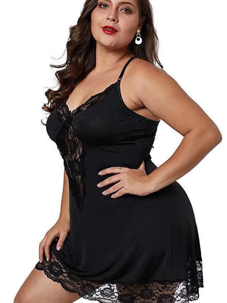 8XL Plus Size Satin Lace Nightgown – Spaghetti Strap Summer Sleepwear for Women - JVMCL