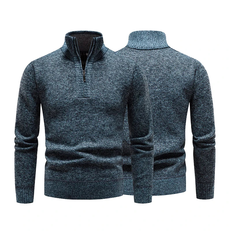 Thick Half-Zip Turtleneck Warm Knitted Pullover Sweater for Winter & Sportswear - JVMCL