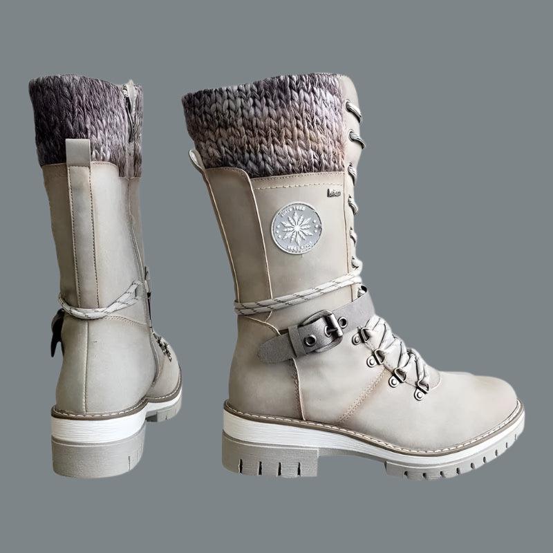 Women’s Winter Buckle Lace Knitted Mid-Calf Boots - JVMCL