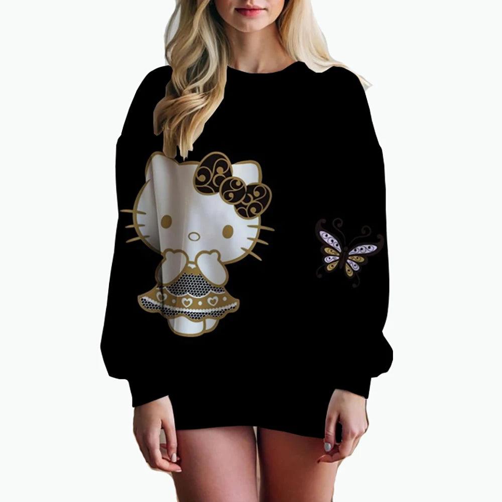 Oversized Anime Print Sweatshirt – Hello Kitty Hoodie for Women - JVMCL