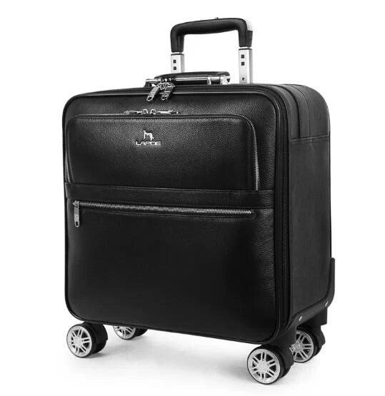 Cow Leather Trolley Suitcase – 16" & 20" Cabin Rolling Luggage - JVMCL