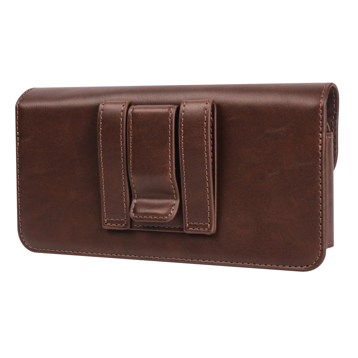 Crazy Horse Leather Horizontal Waist Phone Bag Pouch for Large Smartphones