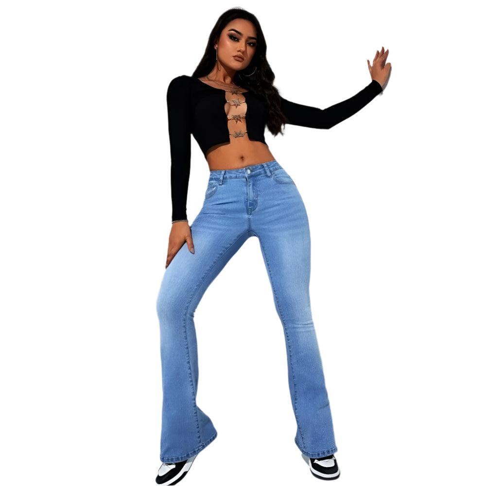 High-Waist Slim Fit Flare Jeans – European & American Hot-Selling Elastic Denim - JVMCL