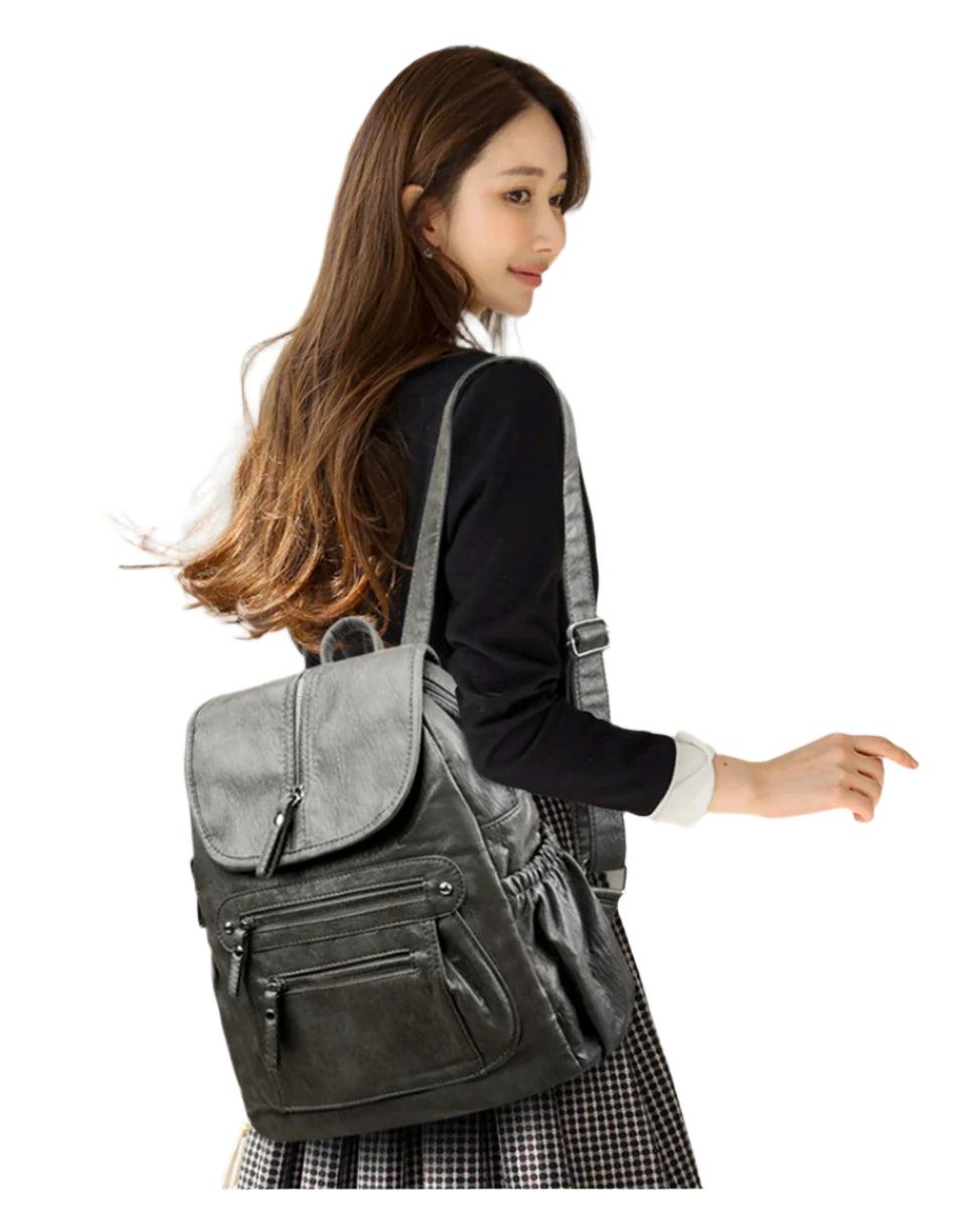 Women’s Soft PU Leather Backpack – High-Capacity Travel & School Bag for Teens - JVMCL