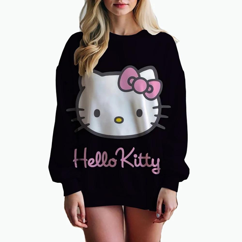 Oversized Anime Print Sweatshirt – Hello Kitty Hoodie for Women - JVMCL