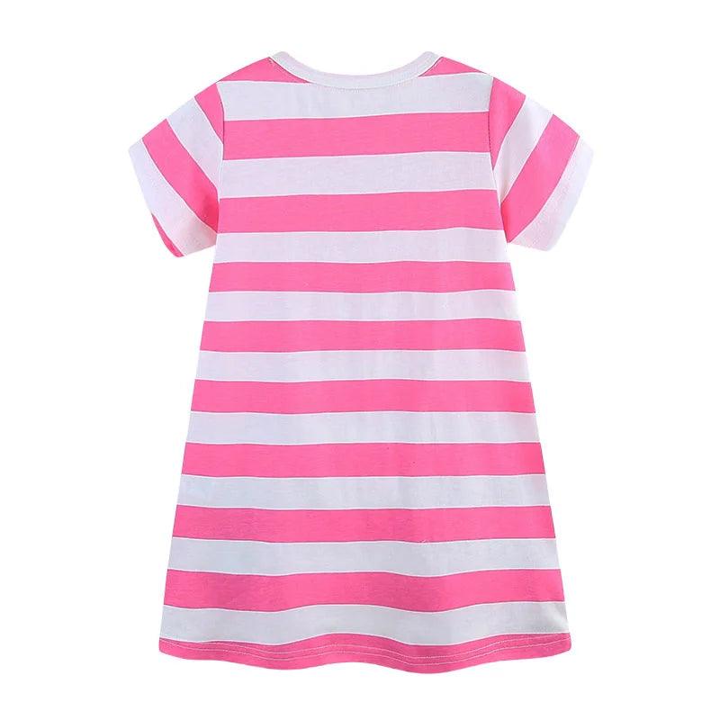 Adorable Bees Applique Striped Princess Dress – Summer Cotton Frock for Girls - JVMCL