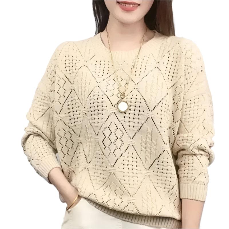 Elegant Knitted Sweater Loose-Fit Daily Work Casual Jumper for Spring Autumn - JVMCL