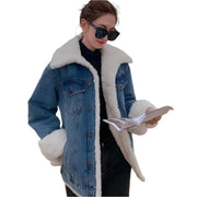 Velvet-Thickened Lamb Wool Denim Jacket for Women –Korean Style Winter Outerwear - JVMCL