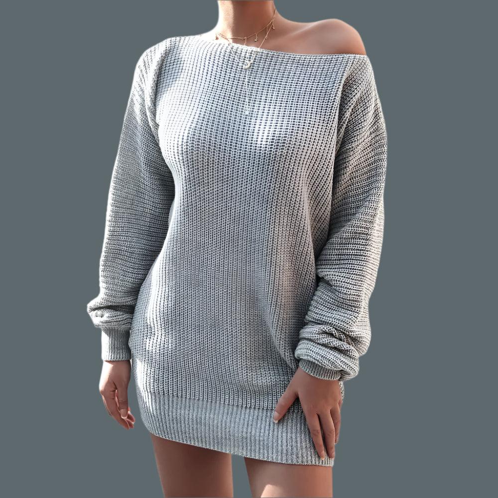 Women's Off-Shoulder Knitted Sweater Dress - Autumn & Winter Casual - JVMCL