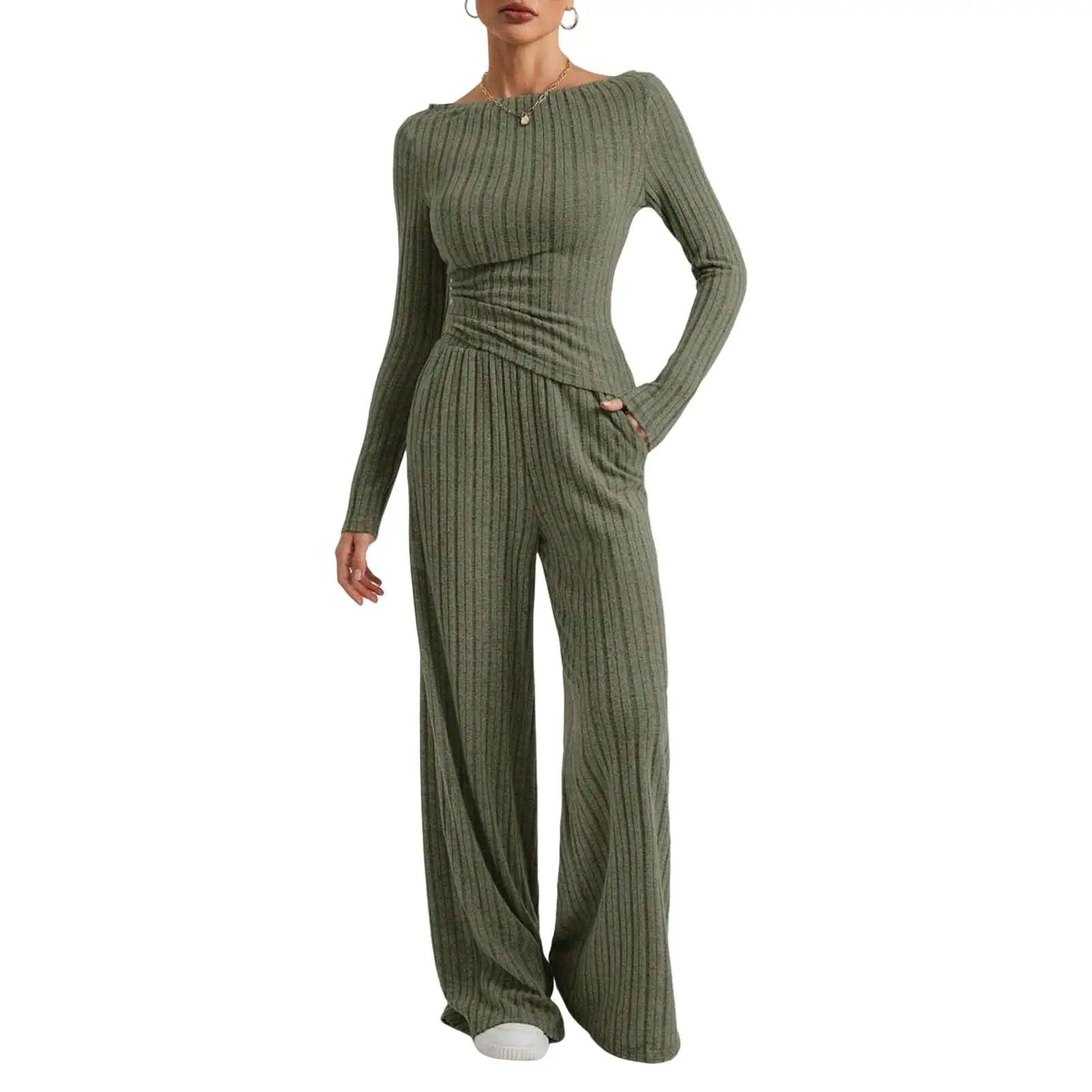 2 Pcs/Set Knitted Cozy andStylish Elegant Half-High Collar & Flare Pants Set - JVMCL