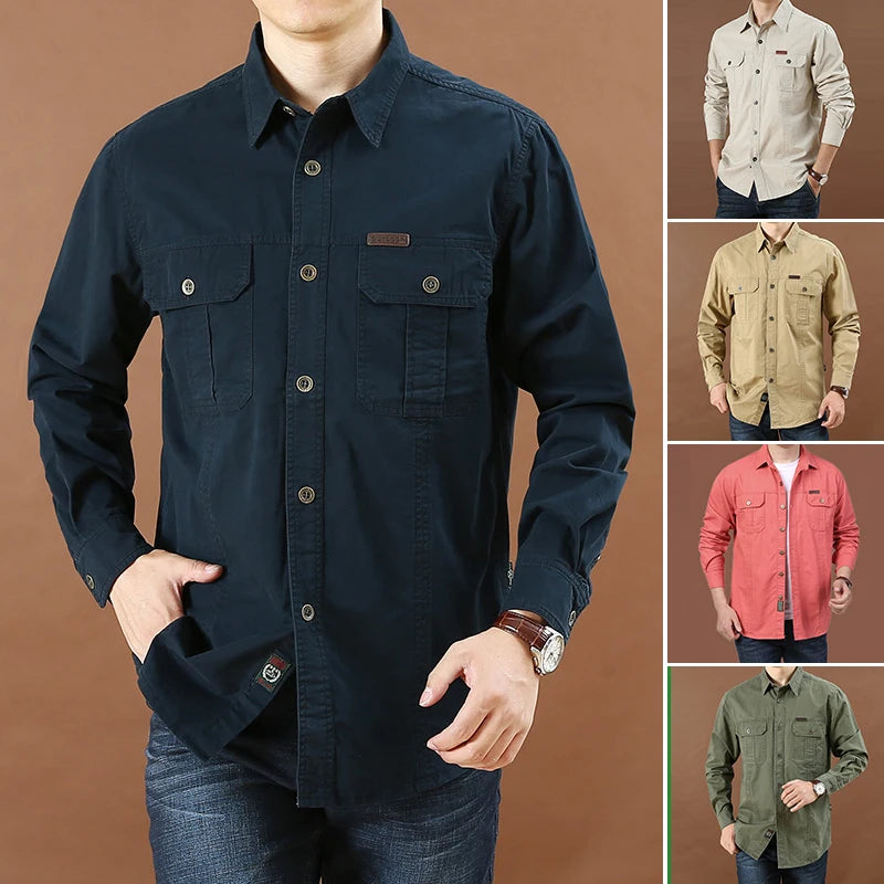 Men’s Oversized Army Tactical Shirt – Long Sleeve Outdoor Hunting Shirt