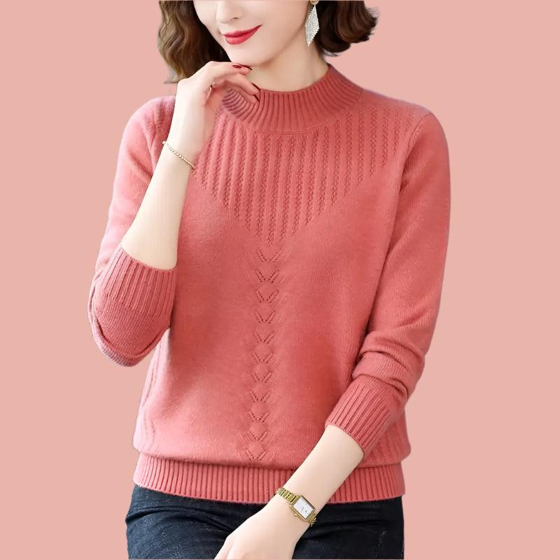 Knitted Long Sleeve Half High Collar Pullover Screw Thread Sweater - JVMCL