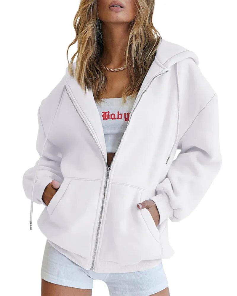 Cute Oversized Hoodie for Women and Teenage Girls – Casual Autumn Zipper Jacket - JVMCL