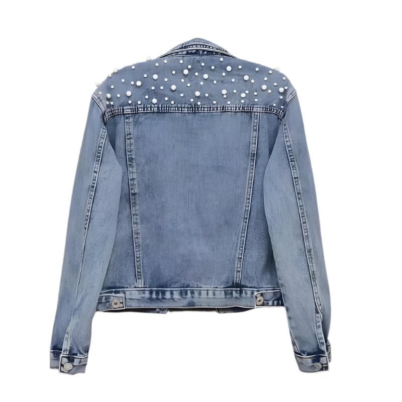 Women's Loose Casual Denim Jacket with Turn-Down Collar - JVMCL