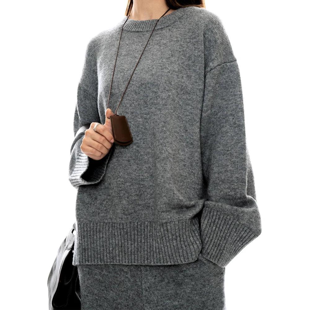 Wool Blended Knitted Loose-Fit O-Neck Long Sleeve Autumn/WinterPullover Sweater - JVMCL