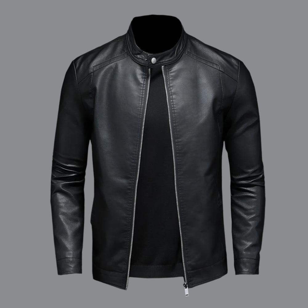 Fashion Motorcycle Stand Collar Slim Long Sleeve Biker Leather Coat Jacket - JVMCL