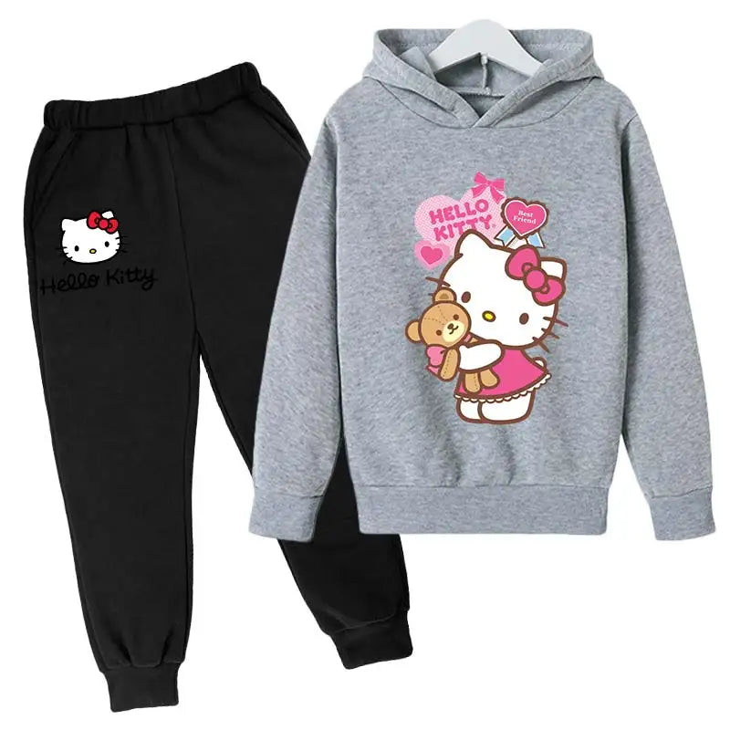 Adorable Cartoon Girls' Tracksuit Hoodie & Pants Set for Kids (4-14 Years) - JVMCL