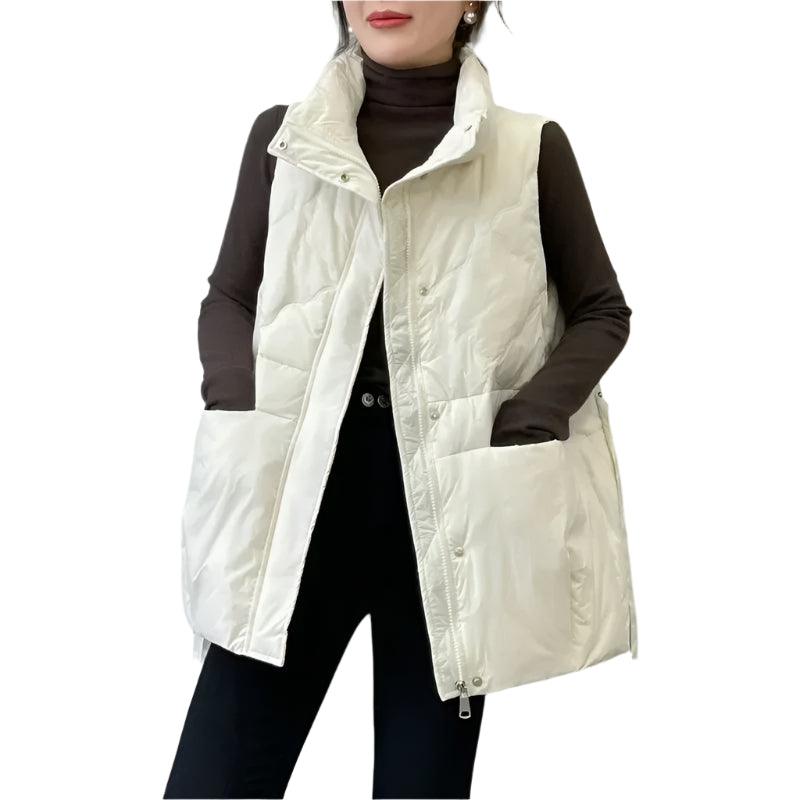 Women's Quilted Down Cotton Vest - Short Sleeveless Stand Collar Waistcoat - JVMCL