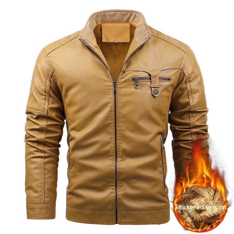 Men’s Standing Collar PU Leather Jacket – Multi-Pocket Moto & Biker Style - JVMCL