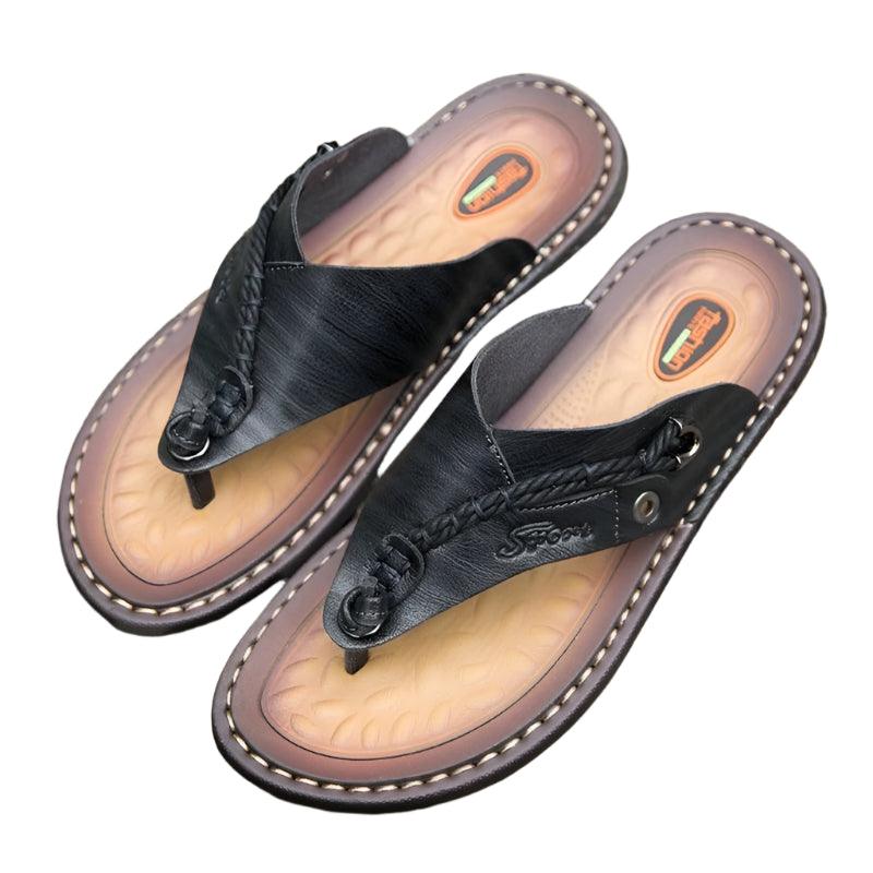 Handmade Leather Slippers Trendy Fashion Men's Flip-flops Outdoor Breathable Comfortable Men and Simple Sandals - JVMCL