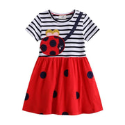 Charming Ladybug Embroidered Girls' Princess Dress –Summer Stripe Frock for Kids - JVMCL