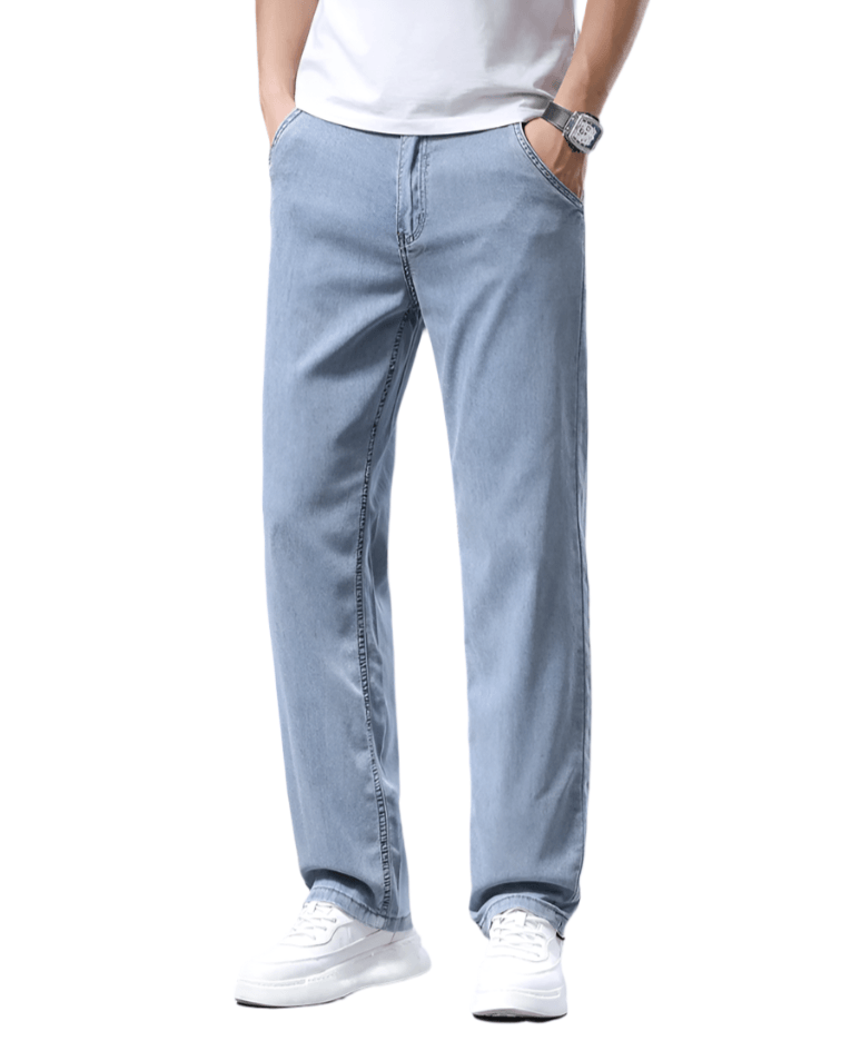 Men's Ultra Breathable Straight Fit Business Casual Light Blue Denim Jeans - JVMCL