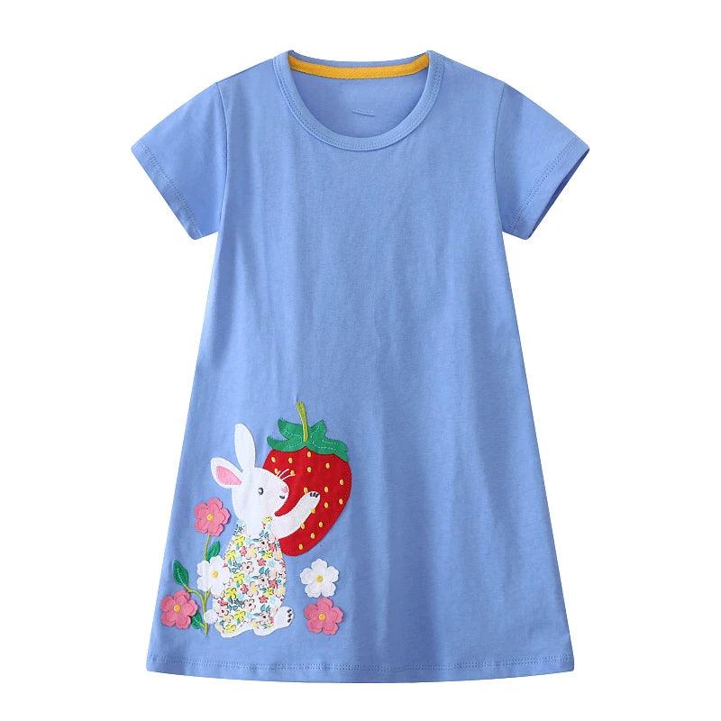 Embroidered Cartoon Rabbit & Flower Dress – Adorable Summer Outfit for Girls - JVMCL