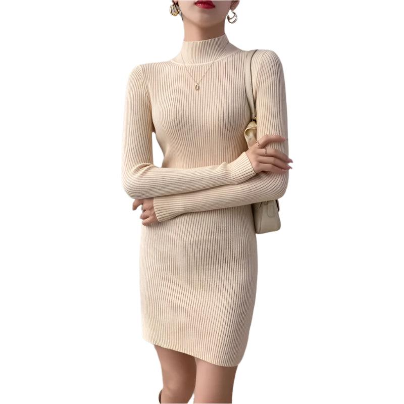 Women Mock Neck Long Sleeve Knit Sexy Bodycon Dress Autumn Winter - JVMCL